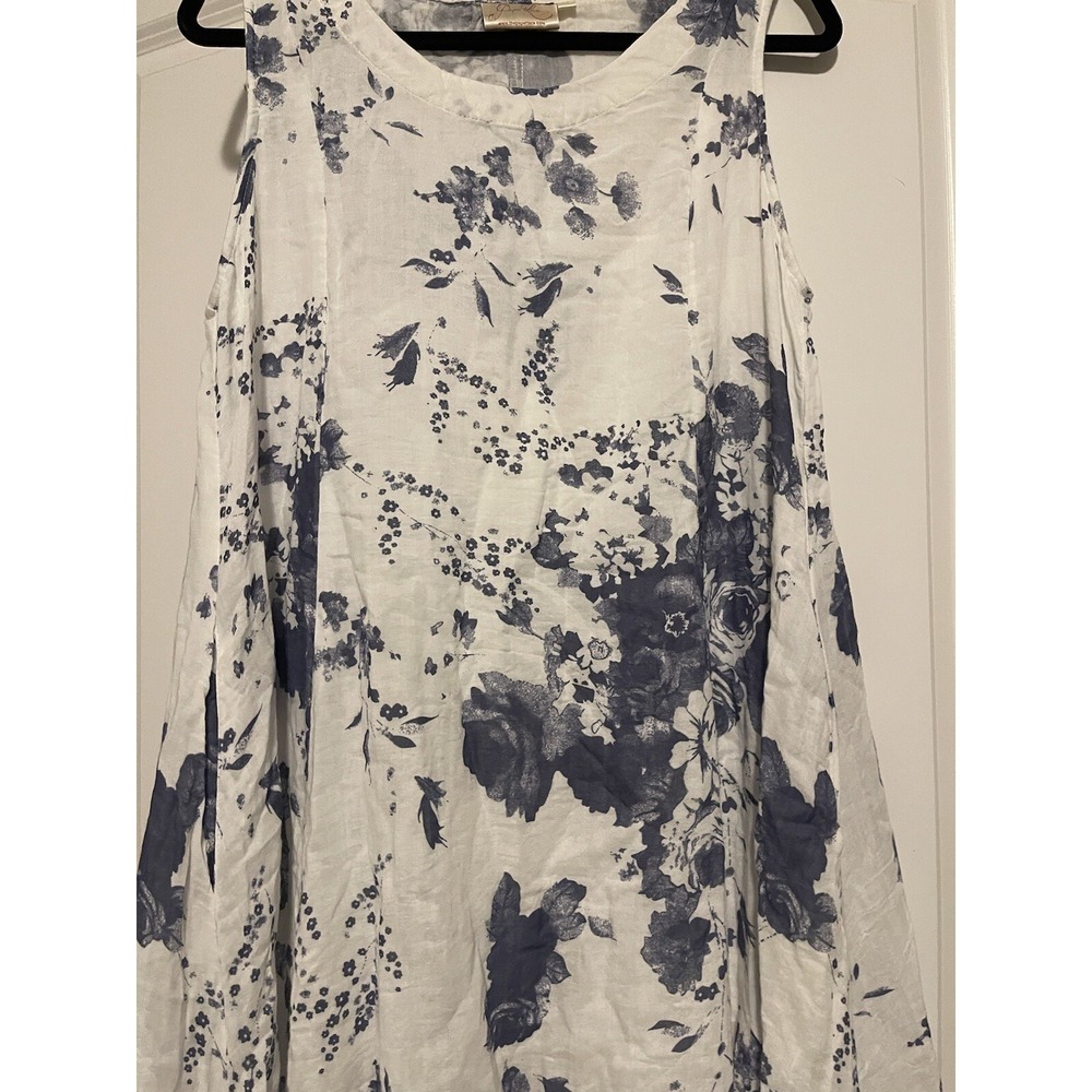 The Paper Lace Dress Size M Midi Cotton White Blue Floral Cottage Core lagenlook - Picture 4 of 11